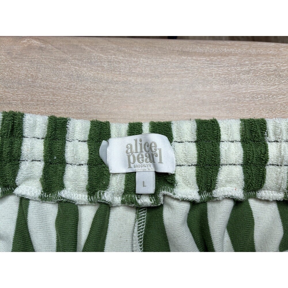 Alice Pearl Weekend Shorts Terrycloth Green Stripes Size Large - Picture 3 of 7